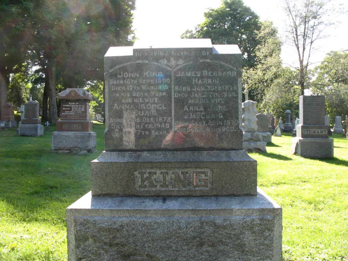 McCuaig-Harkin grave marker, Beechwood Cemetery, Ottawa